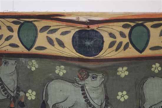 A large Indian painted wall hanging H.182cm, W.253cm